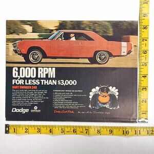 Vintage Dodge Dart Swinger 340 Print Ad 1969 Hot Rod Magazine‎ Scat Pack 11x8.5